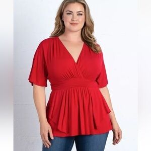 Kiyonna Top Promenade Style Size 0X Red  Layered V Neckline